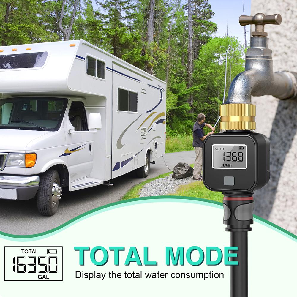 Цифровой расходомер воды с металлической резьбой из латуни, расход воды и скорость потока для садового шланга для полива, для открытого сада