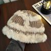 Cartoon Style Wool Beanie With Plush Fur Material And Adjustable Fit For Casual Wear