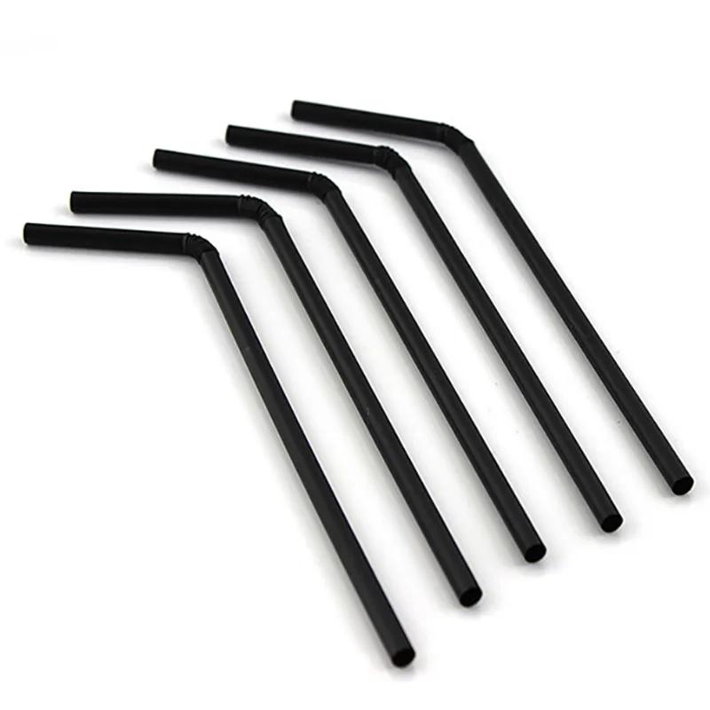 100Pcs Black Plastic Straws Drinking Disposable Rietjes 21cm Long Flexible Cocktail Straw For Kitchen Beverage Accessories