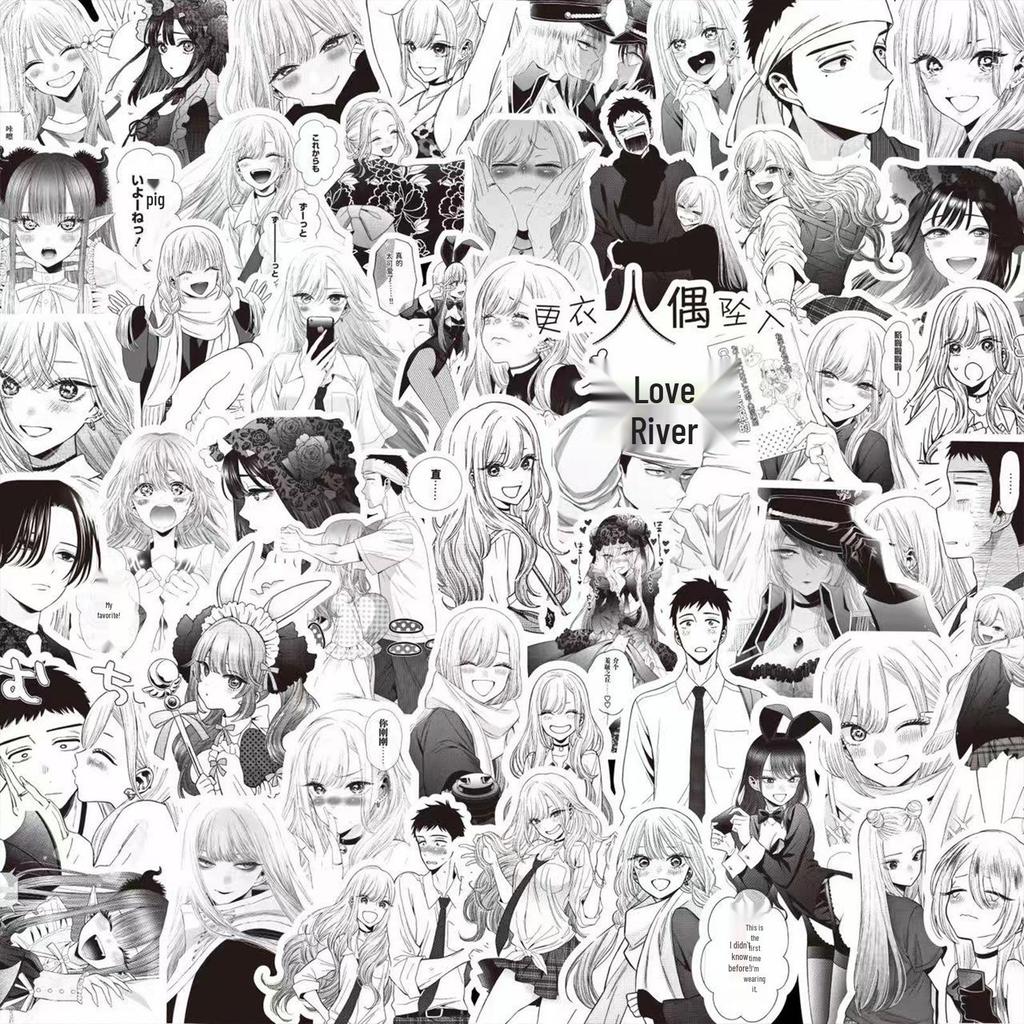 1000 черно-белых аниме-наклеек: Demon Slayer, One Piece и многое другое для украшения блокнота