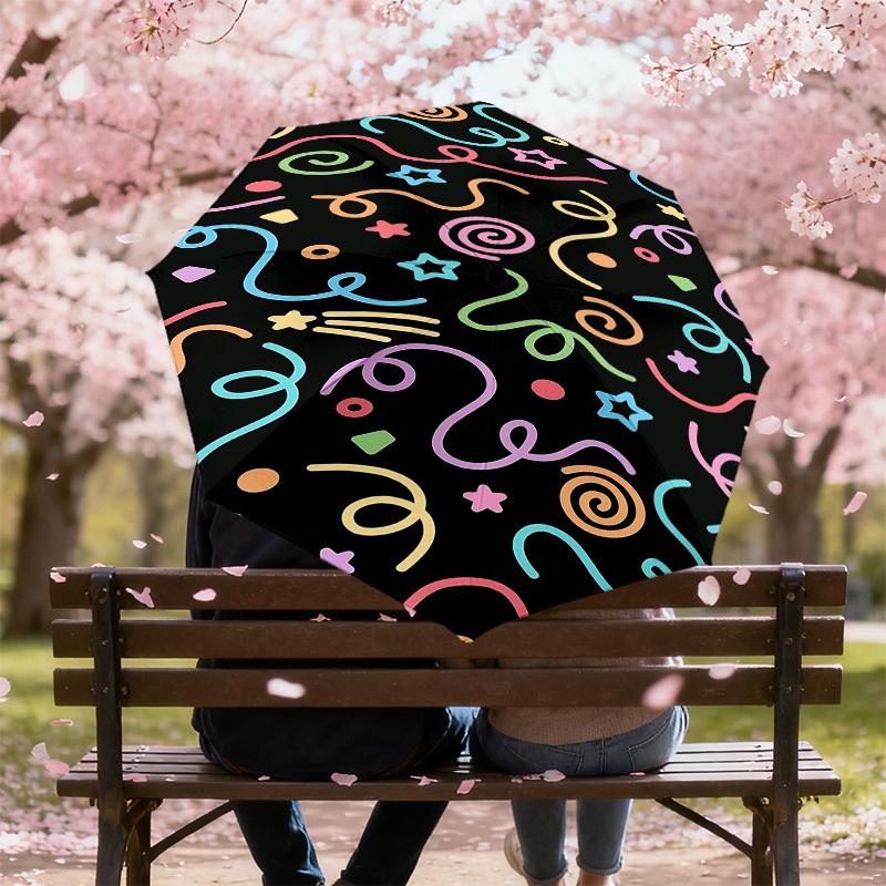 1PC Swirls Stars Umbrella-8-Rib Reinforced Portable Folding Travel Suitable for All Seasons Outdoor Daily Use-G361