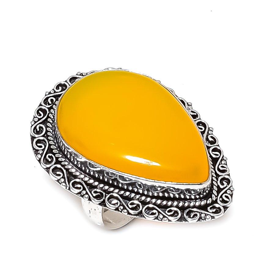 Кольцо из серебра 925 пробы с натуральным желтым ониксом, размер 9 E4G35
