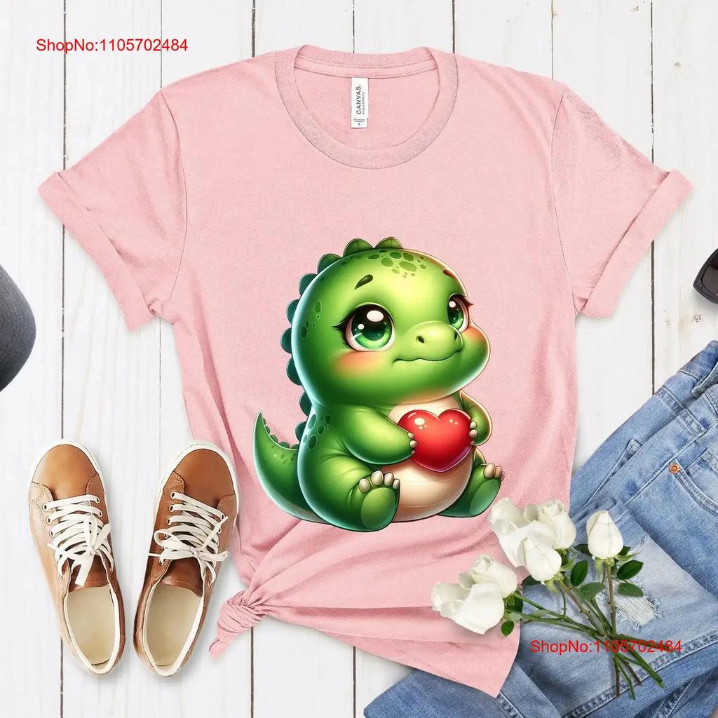 Valentines Day Watercolor Baby Dinosaur T Shirt Heart Dino Love RoUnisextic Top Cute Valentine vintage Washed Versatile graphic