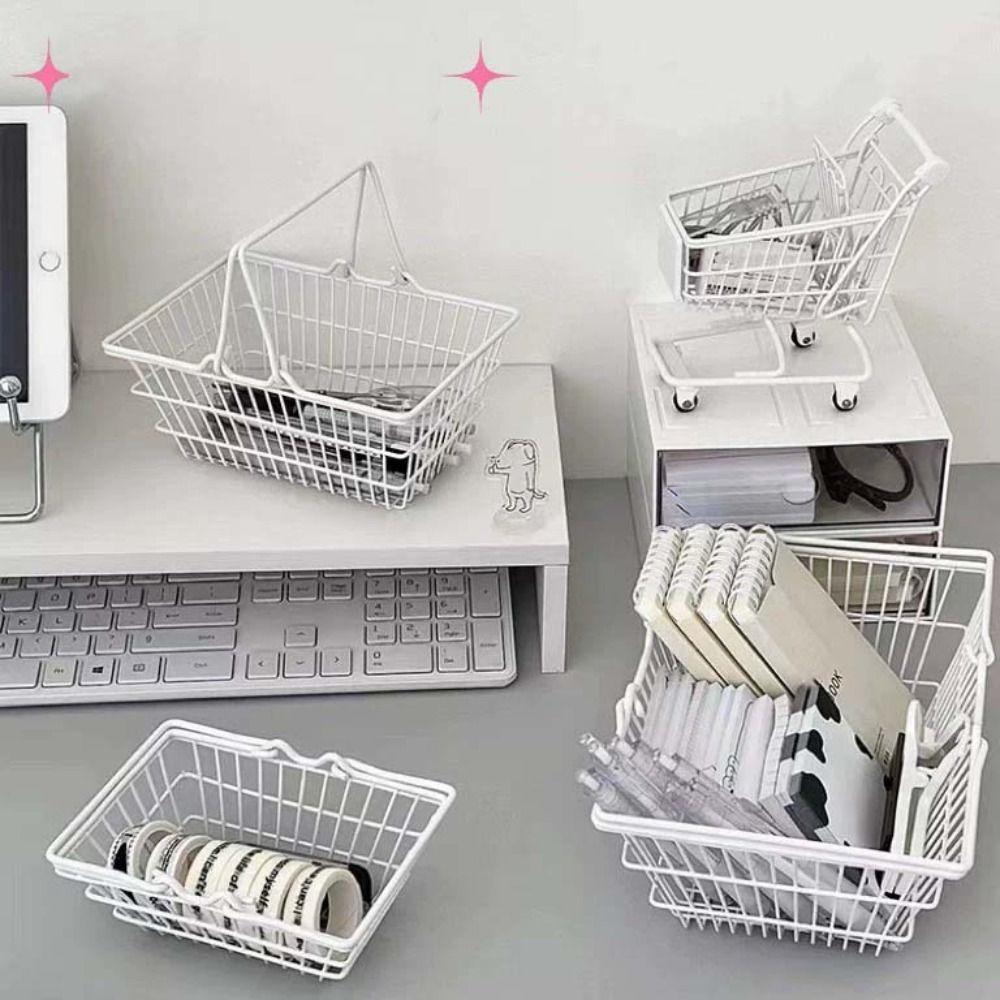 Model Mini Storage Basket Metal Desktop Stationery Holder Shopping Cart Storage Girls