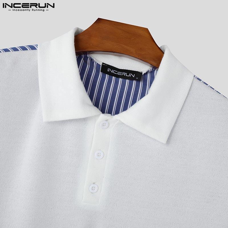INCERUN Мужские рубашки с длинным рукавом в полоску в стиле пэчворк, повседневные топы
