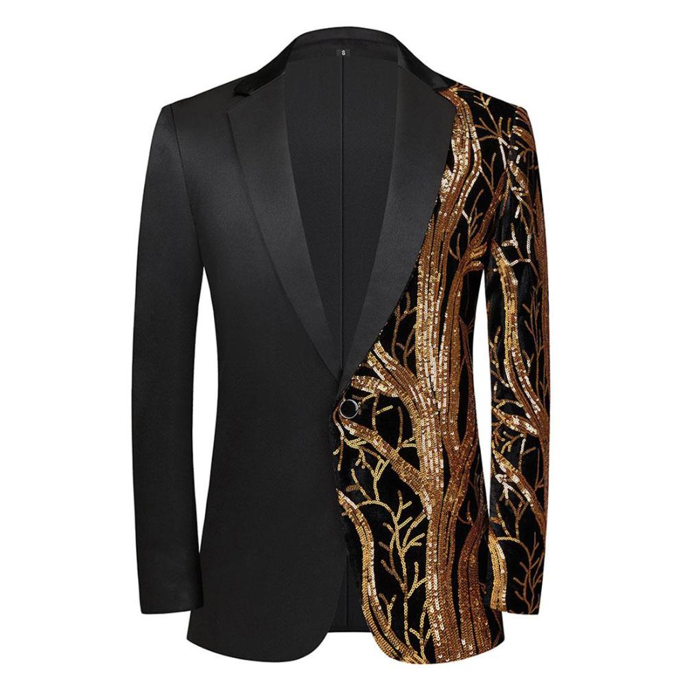Mens Fashion Panelled Shiny Sequin Tuxedo Suit Jacket Blazers