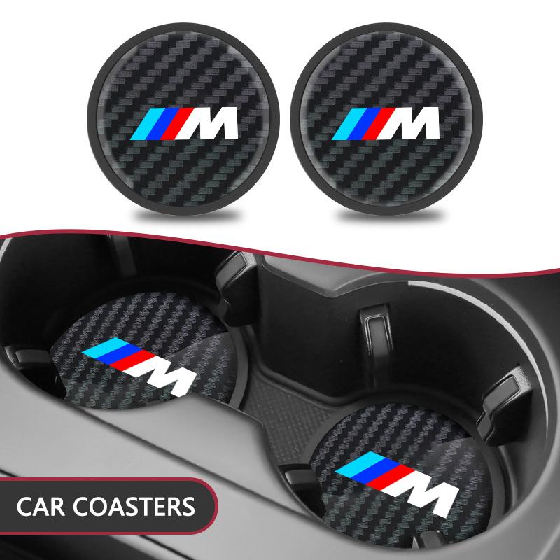 2026 Hot 2pcs Carbon Fiber Non-slip Water Cup Mat Car Accessories Silent Coaster For BMW M Emblem E46 E36 E34 F10 E90 F30 E60 F30 E53 E30 h1