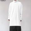 Autumn Winter Men Turtleneck Long Sleeve High Splits Casual Long Pullover Tops