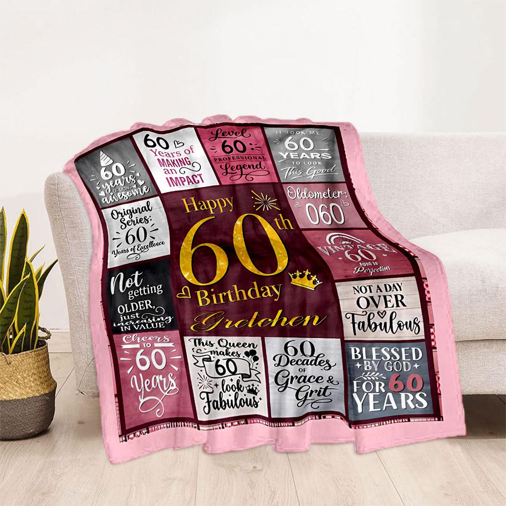 1pc Happy 60th Birthday Celebration blanket Soft and Warm for Sofa Office Camping Travel Livingroom Great Gift for Friends and Family Comfortable