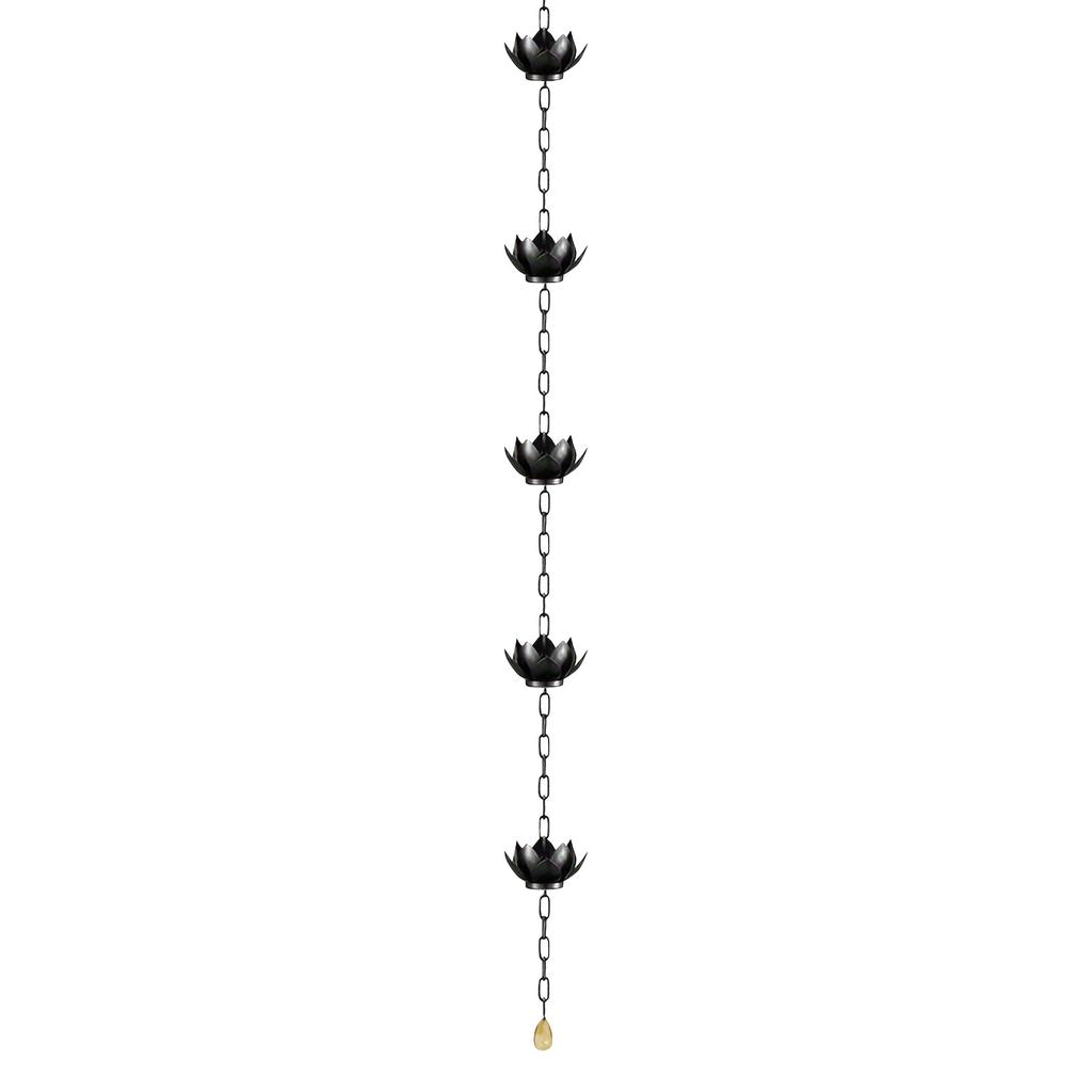 Chain For Exterior Gutters, With Adapter, Rain Chain Cups For Replacing Gutters, Diverts Water And Home Display, 5 Cups, Adjustable, Black Pow