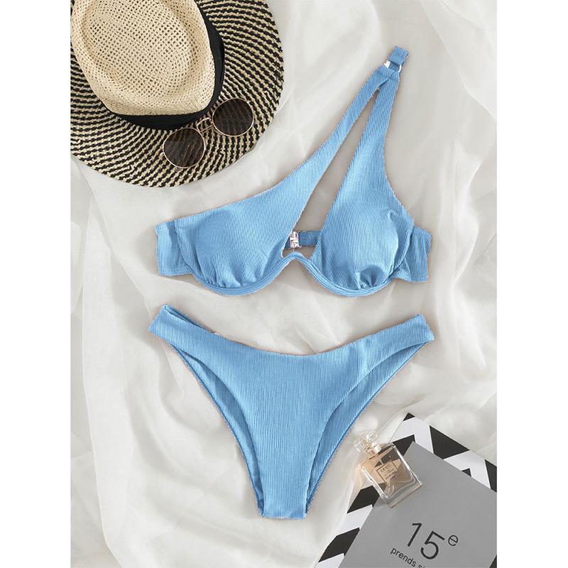 Sexy One Shoulder Bikini Set Women Push Up Underwire Micro Swimsuit Brazilian Cut Out Bathing Suit Thong Swimwear