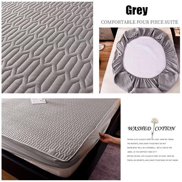 Bed Sheet Mattress Pad Protector Cover Breathable Noiseless Quilting Process Thicken Solid Color Modern Style No Pillowcase