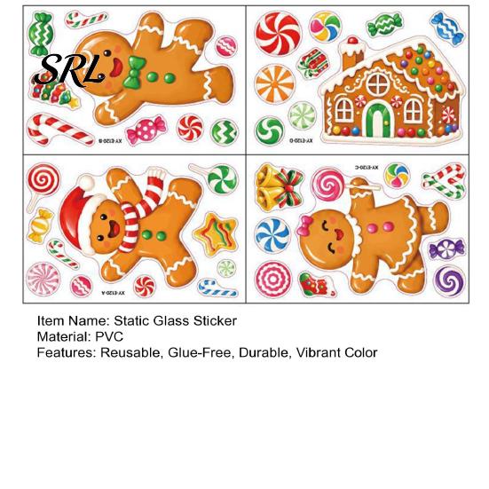 Static Glass Stickers 4Pcs Gingerbread Christmas Window Stickers, Candy Cane Decals, Reusable Winter Wonderland Decorations for Home Office Xmas Party