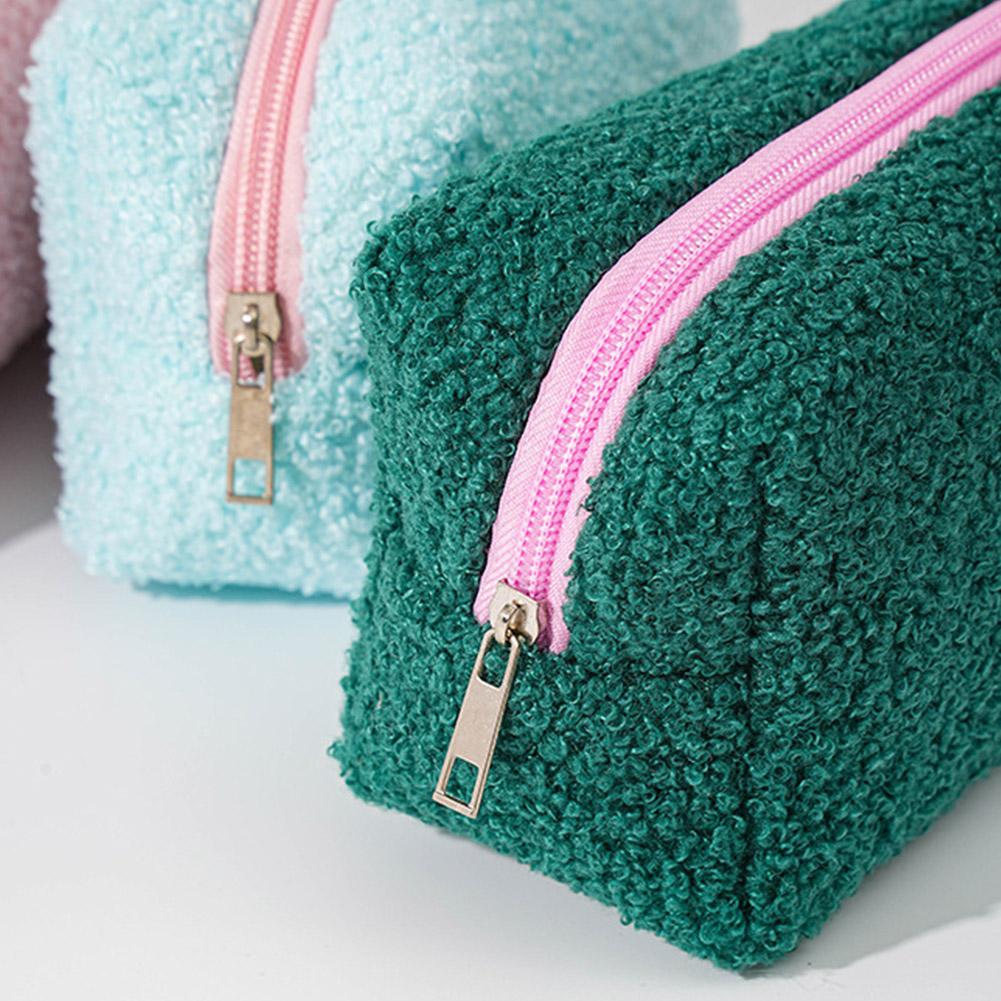 Плюшевая милая большая однотонная косметичка на молнии, сумка для макияжа для женщин, дорожная сумка для туалетных принадлежностей, моющаяся косметичка, пенал