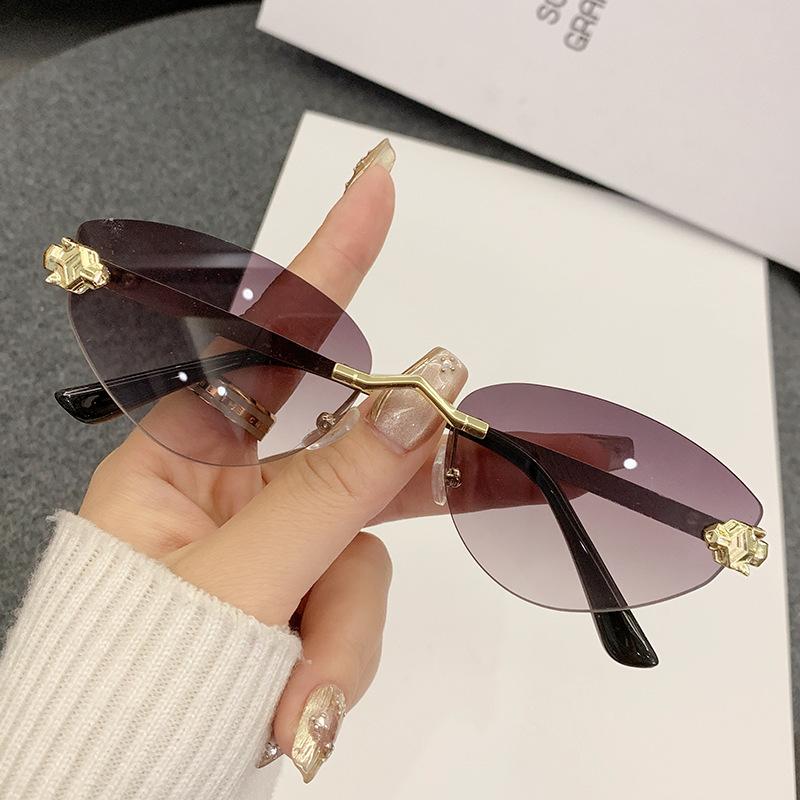 Rimless Cat Eye Metal Sunglasses Men Women Sexy Luxury Brand Designer Sun Glasses Ladies Gradient Lens Eyewear Shades Uv400