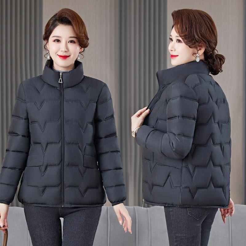 Middle-aged and Elderly Women's Casual Winter Slim Thin Down Cotton-padded Jacket Coat
