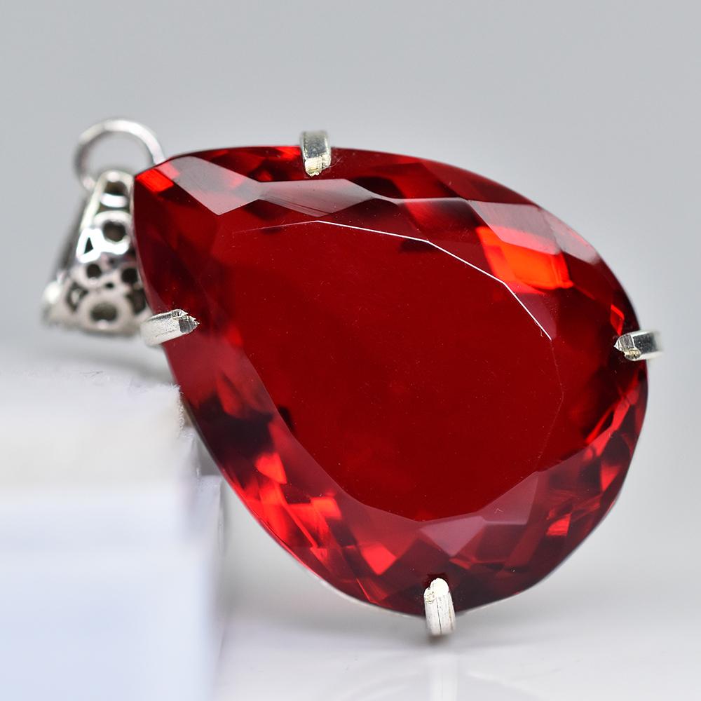 Brazilian Red Topaz 107.35 Ct Pear Cut Natural CERTIFIED Gemstone Silver Pendant MY.PD-85-NS