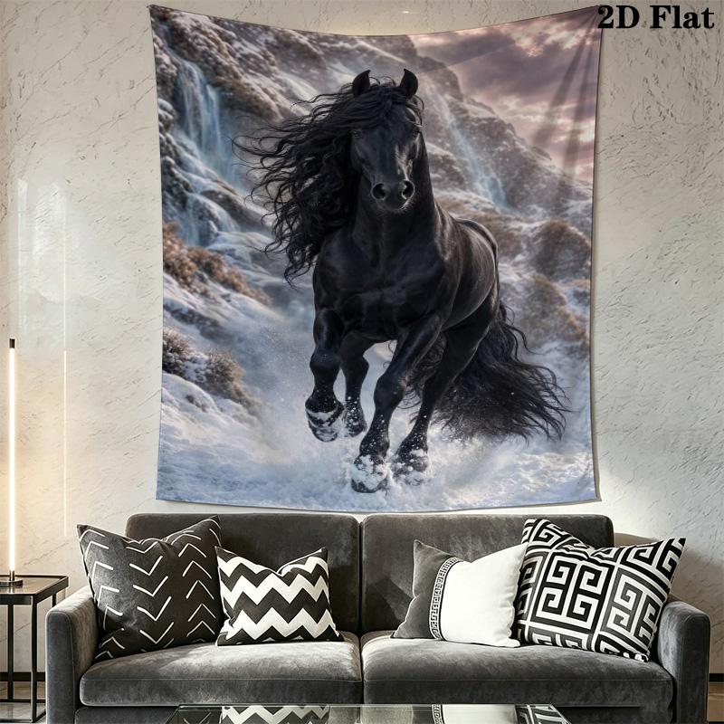 Watercolor White Horse Tapestry, Soft Painting Horse Portrait Art Print Wall Hanging for Bedroom Living Room Decor