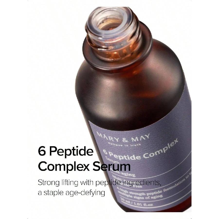 Mary&May Сыворотка с 6 пептидным комплексом 30 мл - Улучшение морщин с укрепляющим и лифтинг-эффектом - Корейский уход за кожей - Без отдушек