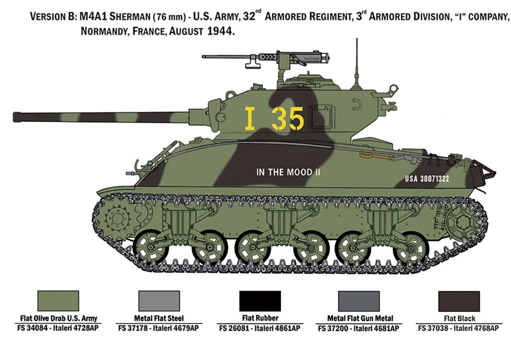 Вторая мировая война США Танк M4A1 Шерман Пластиковая модель kit IT6568 PLATZ/Italeri 1/35 (10 фигурок) (танк)