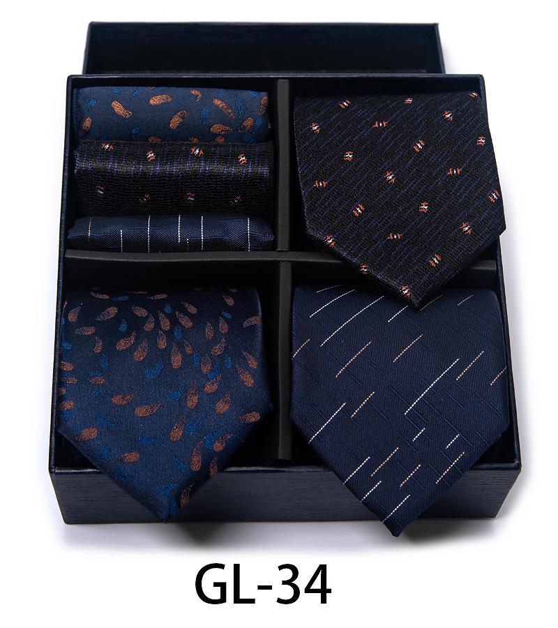 Men'S Gift Box Set Tie Fashion Business Net Color Jacquard Tie Square Scarf