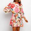 Женское короткое платье с цветочным принтом, круглый вырез, 45720, платье-свинг с рукавами-рюшами
