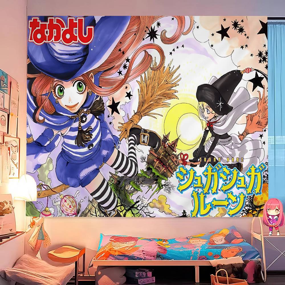 Anime Sugar Sugar Rune Anime Tapestry Hippie Flower Wall Carpets Dorm Decor Wall Hanging Home Decor