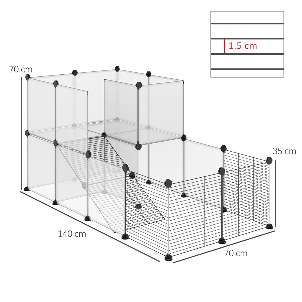 Modular Animal Enclosure with 35x35 cm Panels and Accessories, Made of Steel and PP, 140x70x70 cm, Black