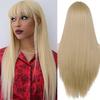 Long Straight Synthetic Wigs Blonde Color Women Cosplays Wig 30 Inches Central Part Hair Wig For Girl