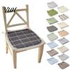 Minimalist Chair Mats for Study Cotton Linen Pad with Ties, Striped Plaid Mat French Pastoral Style Seat Pads Lace Trim, Breathable Dining Office