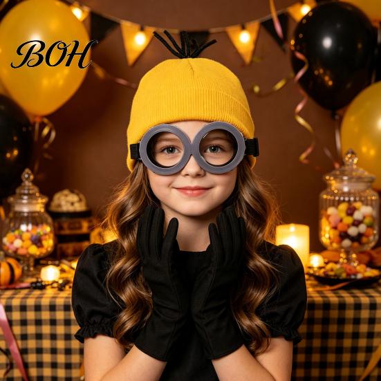 Family Gathering Party Wear Knit Hat Costume Set, Retro Round Glasses Suspenders Gloves, Halloween Frame Funny Cosplay Accessories Kit for Adults,
