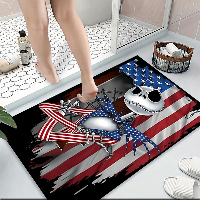 American Flag Skull Artwork Carpet Rug Soft Washable Anti Slip Home Living Room Sofa Mats Personalized Christmas Rug
