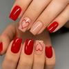 24 шт. Глянцевые Короткие Квадратные Накладные Ногти Простого Винно-Красного Цвета с Рисунком Сердец Французские Милые Валентиновские Накладные Ногти для Женщин Праздничные Ногти
