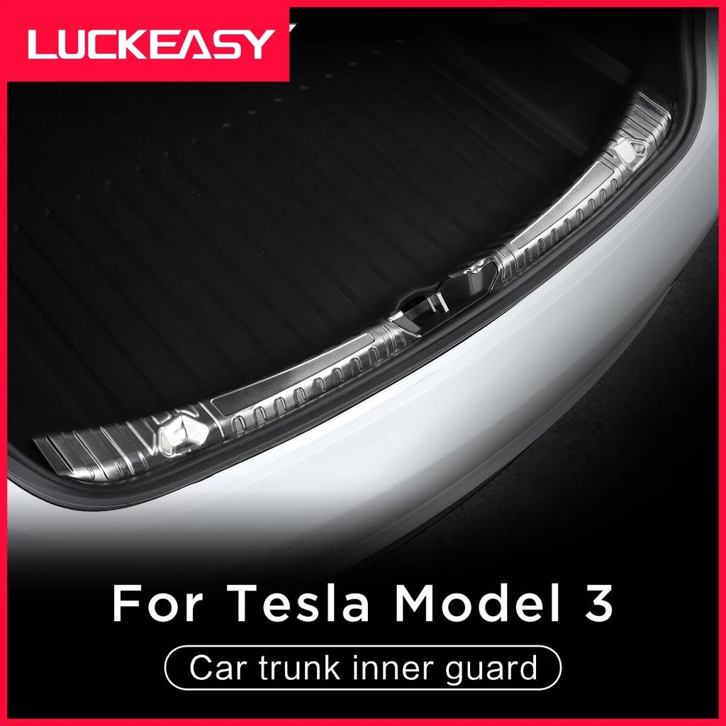 LUCKEASY For Tesla Model 3 Stainless Steel Trunk Inner Guard -model3 2017-2023 Car Inner Rear Bumper Guard Plate Cover Trim