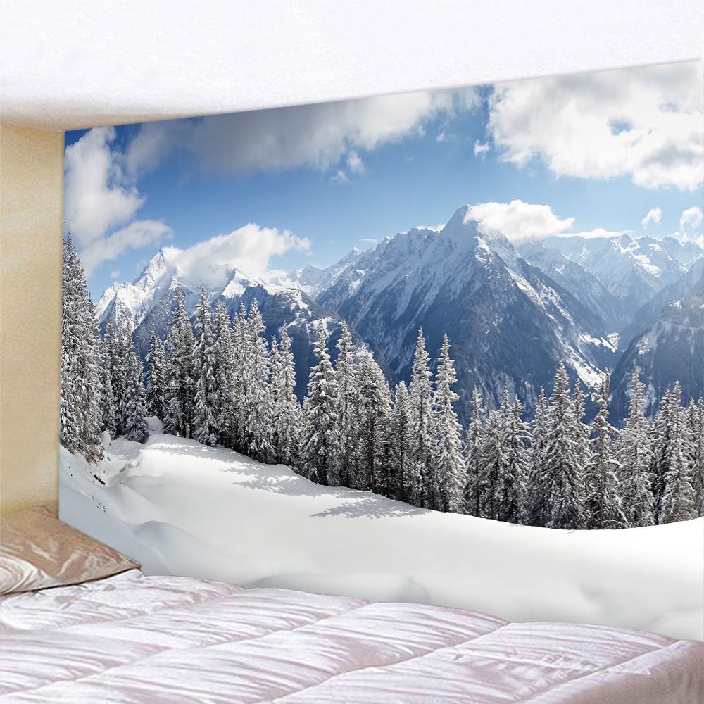 Лес Рождественская елка Снежная сцена Домашний декор Художественный гобелен Богемная психоделическая сцена Настенная подвеска на стену спальни