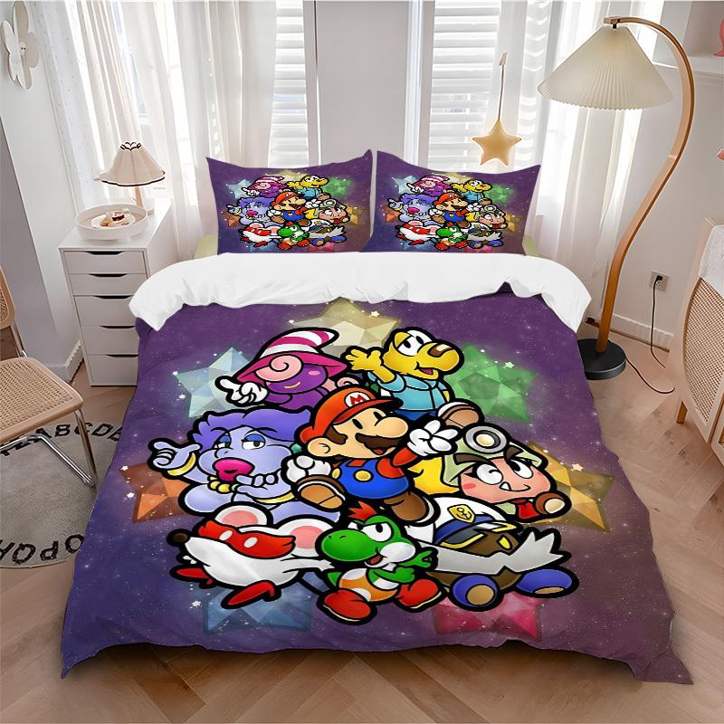 3pcs bedding set Mario Party Includes 1 Comforter + 2 Pillowcases, Without Pillow Inserts, Soft Comfortable, Lightweight Breathable, Printed