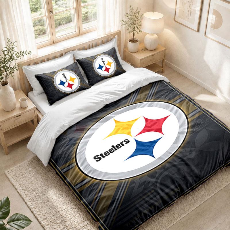 Bedding Set 1 Duvet Cover 2 Pillowcases Pittsburgh Steelers Print Bedroom Home Decoration