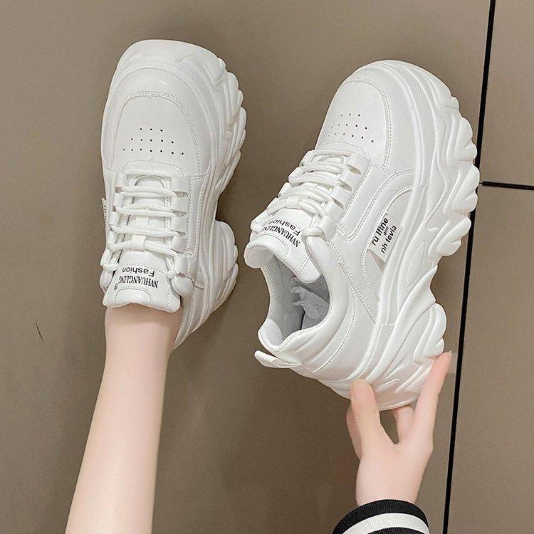 White Black Chunky Sneakers Women Spring Autumn Thick Bottom Dad Shoes Women Fashion PU Leather Platform Sneakers Ladies