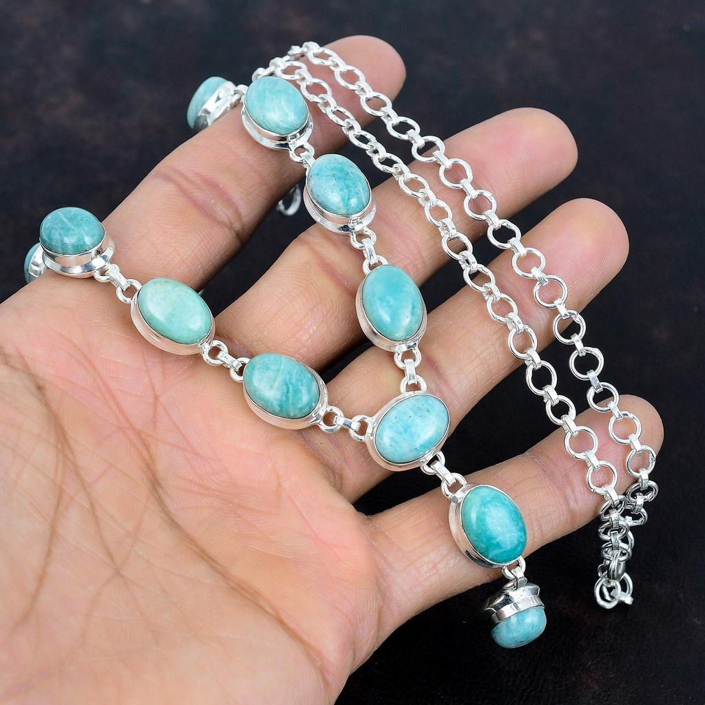 Ожерелье из амазонита, ожерелье из стерлингового серебра 925 пробы, регулируемая цепочка, ювелирные изделия из драгоценных камней высшего качества, ожерелье ручной работы, подарки на годовщину