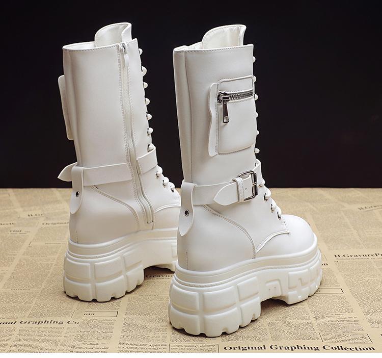 9СМ Осенние Теплые Ботильоны для Женщин Кожаные Короткие Ботинки Круглый Носок Высокая Платформа Мех Мотоботы Толстый Каблук Кроссовки Обувь