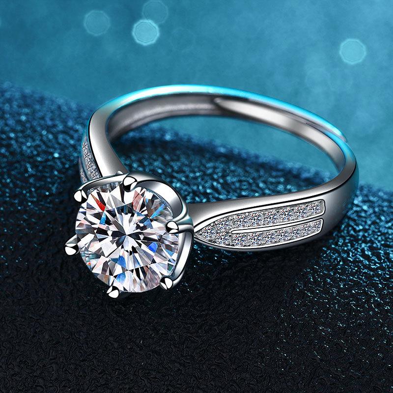 S925 Sterling Silver 2 Carat Starlight Queen Ring Women'S 18K White Gold Bilateral Inlaid Diamond Ring Classic Six-Claw Open Ring
