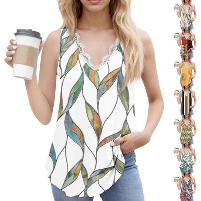 Женский повседневный модный топ без рукавов с V-образным вырезом и цветочным узором