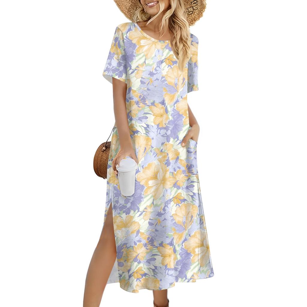 Женское модное летнее платье с цветочным принтом в стиле ретро, повседневное пляжное платье, облегающее платье для отпуска