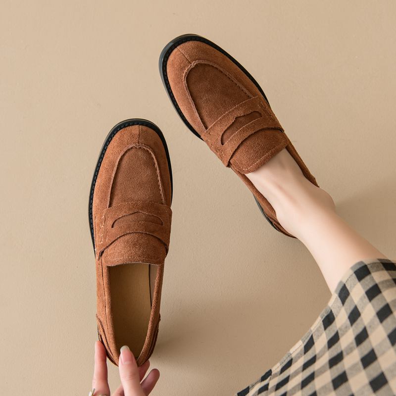 Krazing Pot Туфли-лодочки из натуральной кожи с круглым носком на низком каблуке, женские туфли-оксфорды без застежек, винтажные туфли-лодочки