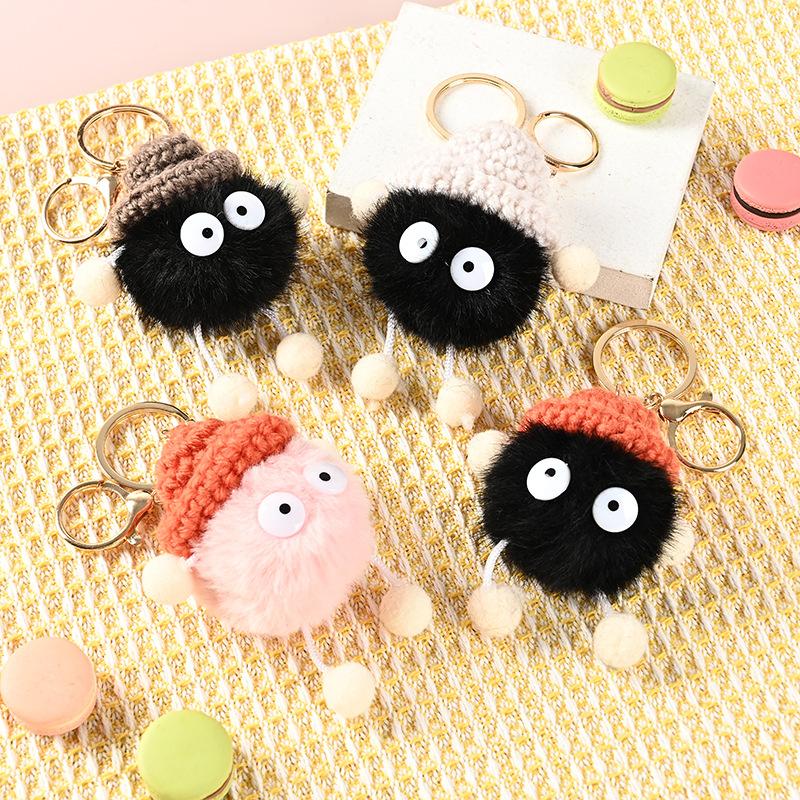 Cute Soot Sprite Faux Mink Fur Keychain Plush Doll Pendant Cartoon Bag Accessory