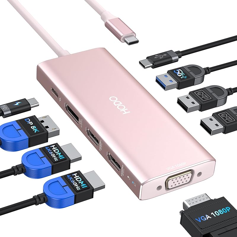 USB C Docking Station Dual Monitor Adapter for Dell HP, Laptop Docking Station 3 Monitors Quad Display USB C Hub Dongle to 4K HDMI+DP+VGA,3