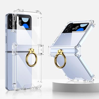 Противоударный прозрачный чехол с кольцом для Samsung Galaxy Z Flip 4 Flip4 5g, защитный шарнир, прозрачная усиленная угловая крышка
