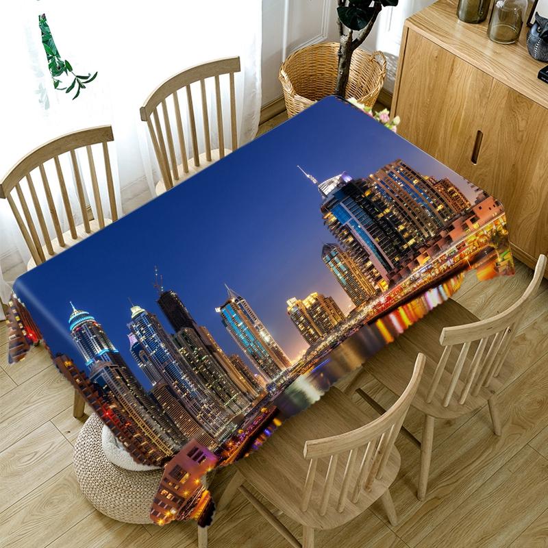 Harbour City Nightscape Pattern Tablecloth Dustproof Thicken Cotton Rectangular Round Table Cloth For Wedding Picnic Party