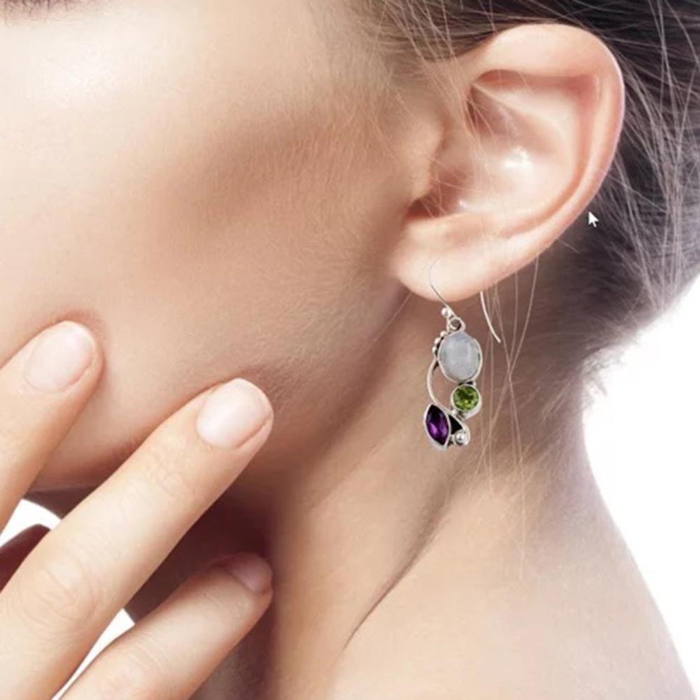 Серьги Bluelans с подвесками из лунного камня, маркиза, искусственный круглый крючок, винтажные серьги с изумрудом и аметистом