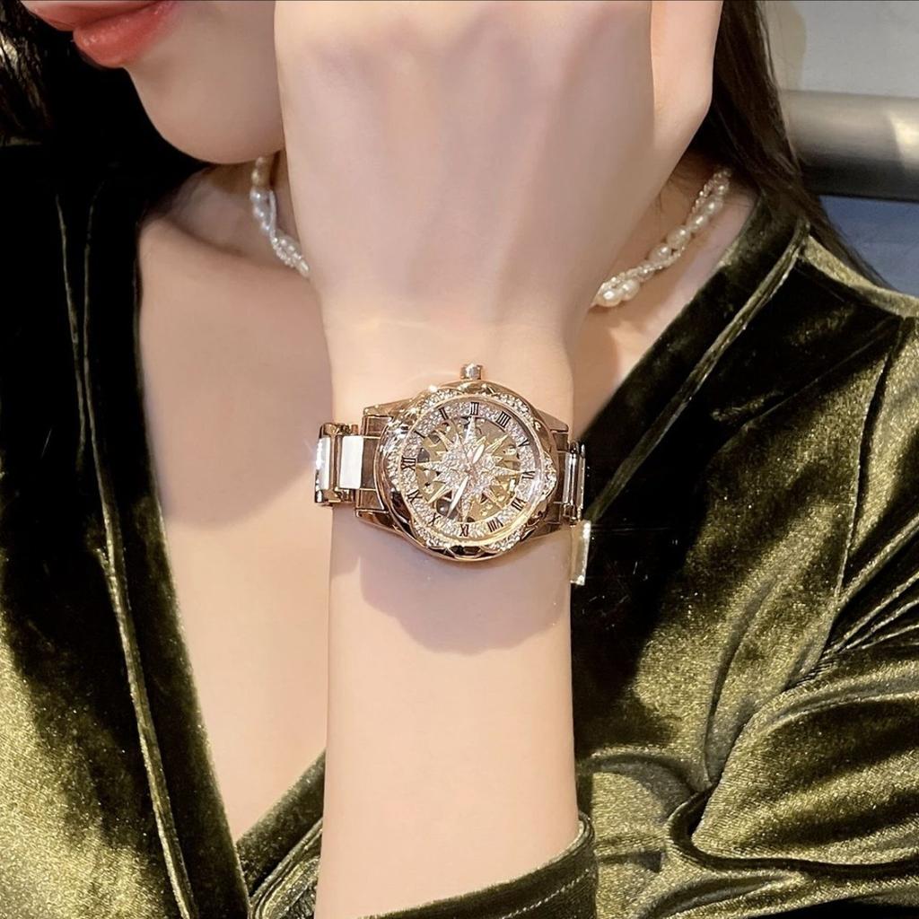 Механические часы с подсолнухом из стразов для женщин, наручные часы из нержавеющей стали